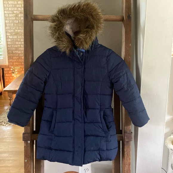 MINI BODEN SHERPA LINED PUFFER JACKET FAUX FUR LINED REMOVABLE HOOD 4 - 5 YEARS